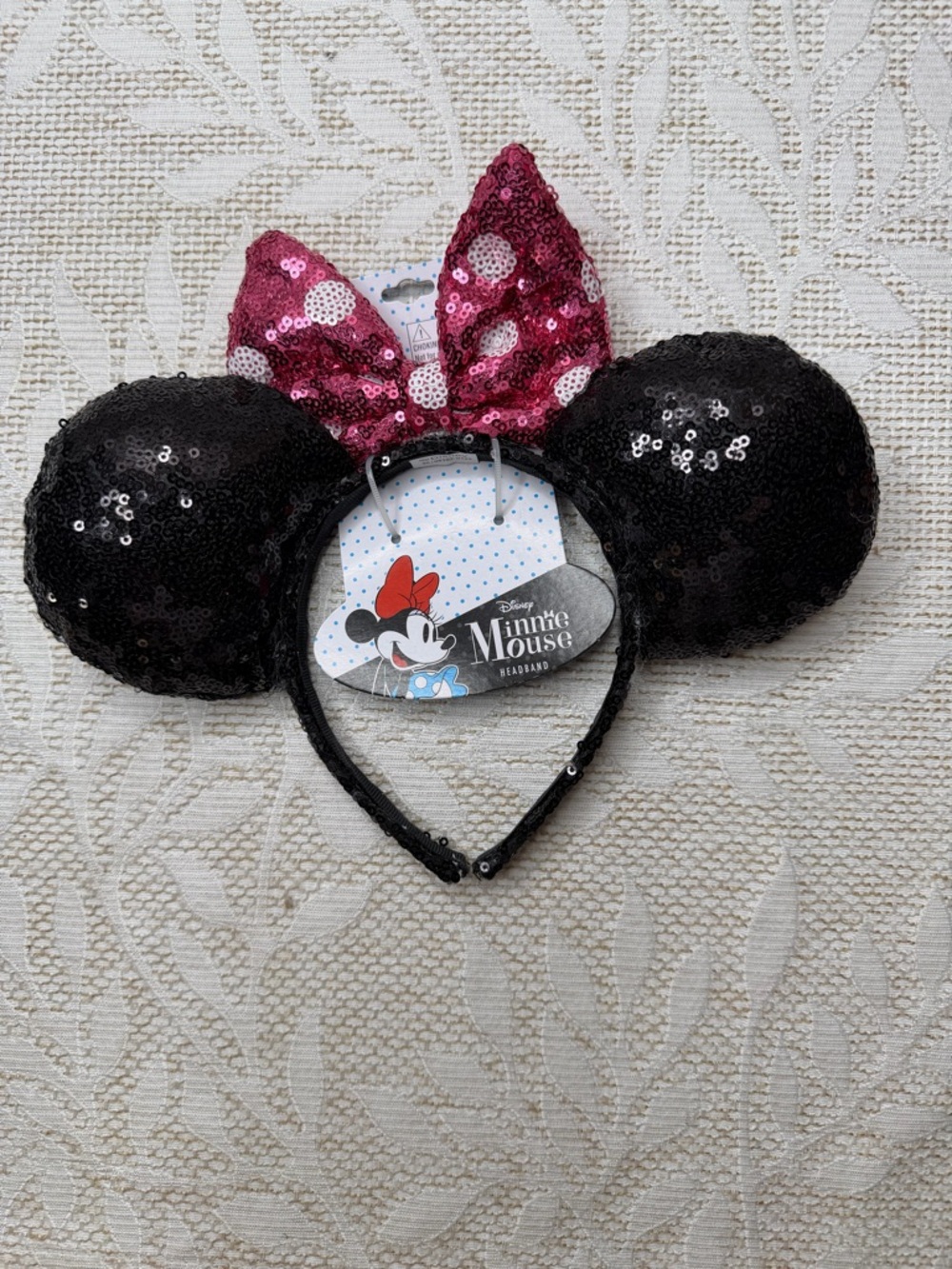 Disney Minnie Mouse Sequin Ear Headband - Black Ears with Pink Sequin Bow